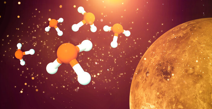 The planet Venus isolated on black background with Phosphine.Phosphine Detected In The Atmosphere of Venus.An Indicator of Possible Life.Elements of this image were furnished by NASA.Astrobiology.