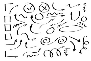 Doodle symbols. Pointer icons. Pointer graphic symbols.