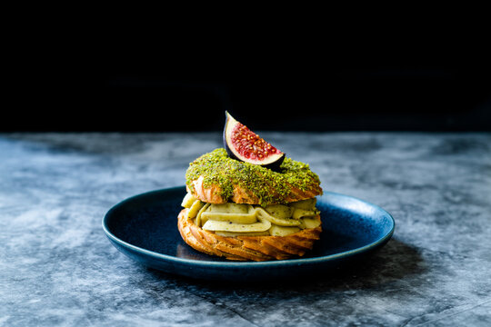 Paris Brest / Breast Eclair with Pistachio Cream and Fig.