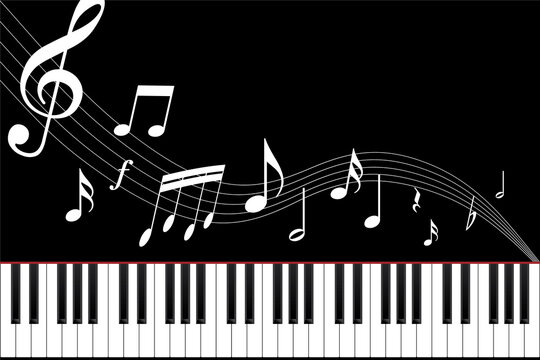 黒いピアノ鍵盤と音符のイメージ black piano and music note concept image illustration