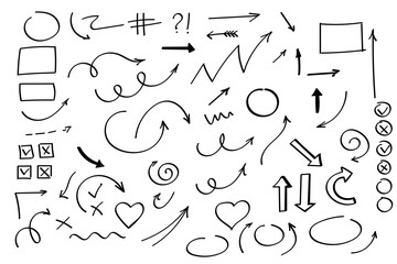 Fototapeta na wymiar Doodle symbols. Pointer icons. Pointer graphic symbols.