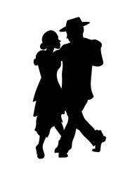 Couple dancing silhouette vector illustration. Man and woman isolated on white background.