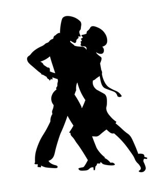 Couple dancing silhouette vector illustration. Man and woman isolated on white background.
