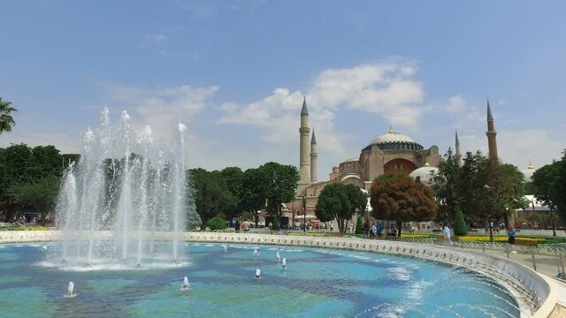 The Aya Sofya (Hagia Sofia). The Aya Sofia from the fountain in the square, Istanbul, Turkey
