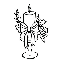 Christmas Candle in doodle style. Isolated vector. 