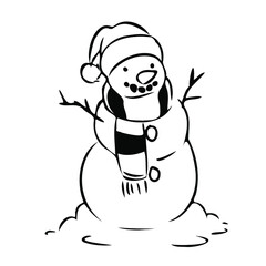Snowman clipart doodle style icon. Isolated vector.
