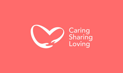 illustration vector graphic of modern, simple, flat, abstract mark, combination hand and heart love, caring, sharing, loving logo design