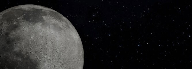 3D Rendering of Moon surface. Realistic 3d render of moon and space. Space and planet. Satellite. Nebula. Stars. Elements of this image furnished by NASA..