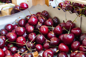 Ripe cherries in the market