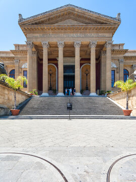 PALERMO, ITALY - JUNE 24, 2011: entrance of Teatro Massimo Vittorio Emanuele. It is the biggest in Italy opera house and opera company located on the Piazza Verdi in Palermo
