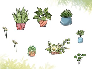 set of plants and flowers isolated.