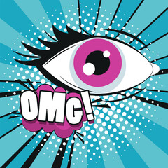 female eye with omg expression pop art style