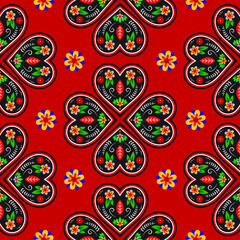 Beauty seamless pattern with hearts and roses. Mexican stile pattern.