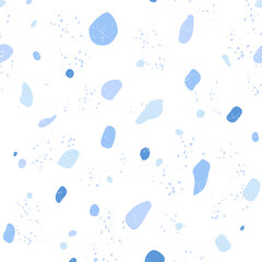 Terrazzo modern vector seamless pattern. Granite fragments, various shapes abstract background. Different mosaic small pieces on a white backdrop. Stones texture. Marble tile design.