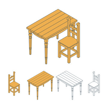 Isometric wooden furniture
