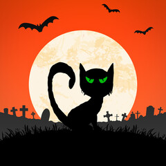 halloween spooky cat front of full moon