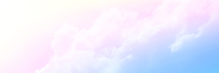 Fototapeta premium Colorful sky with Soft clouds. Fantasy magical sunny sky pastel background is fluffy white cloud. Freedom wallpaper concept. Sweet color dream.
