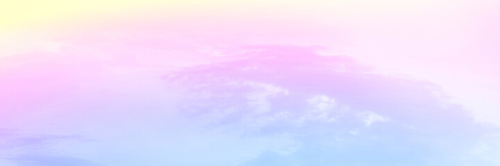 Colorful sky with Soft clouds. Fantasy magical sunny sky pastel background is fluffy white cloud. Freedom wallpaper concept. Sweet color dream.