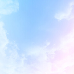 Colorful sky with Soft clouds. Fantasy magical sunny sky pastel background is fluffy white cloud. Freedom wallpaper concept. Sweet color dream.