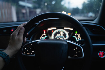 Driving a car at night lighting, car interior