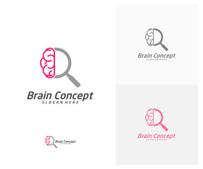 Brain Search Logo design vector template. Think idea concept. Brainstorm power thinking brain icon Logo.