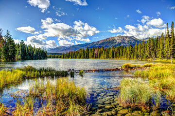 Landscapes of Lake Beauvert in Jasper