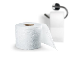 Empty and new toilet roll on metal paper holder