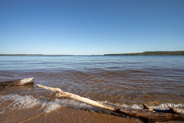 Beautiful lake shore morning at Lake superior in summer Michigan