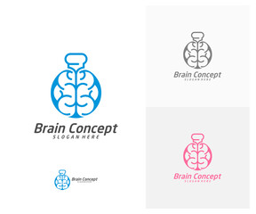 Brain Lab Logo design vector template. Think idea concept. Brainstorm power thinking brain icon Logo.