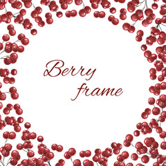 Frame with red berries. Watercolor illustration for the design of books, cards, invitations.
