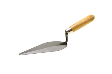 Trowel the mortar on white background