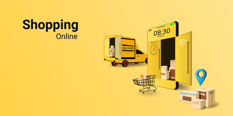 Online shopping on mobile. Modern marketing and Digital marketing.