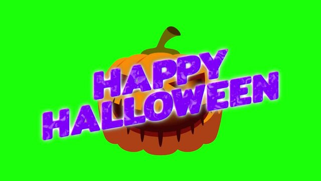 Halloween mystical liquid text title & pumpkin animation on green screen background. Spooky words graphic motion in horror concept for holiday season.