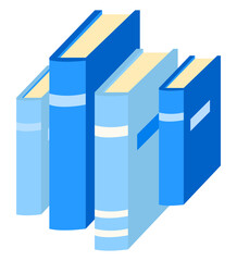 Stack of books. Literature for home or public library for reading interesting stories, novels and romances. Textbooks have hard cover and different shades of blue color. Vector illustration flat style