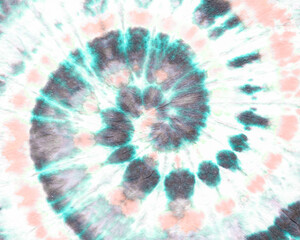 Tie Dye Circle. Green Dyed Spiral. Watercolor 