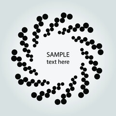 Black curvy halftone dotted stripes in vortex form. Geometric art. Trendy design element for frame, logo, tattoo, sign, symbol, web, prints, posters, template, pattern and abstract background