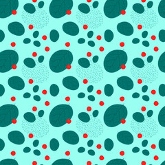 Seamless autumn pattern with cranberries. Mint background with berries and leaves.