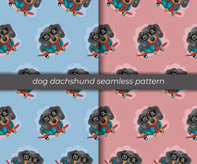 set of cartoon dog dachshund seamless pattern