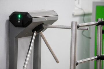 Modern new school building. Access control system with turnstile