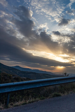 Colorfull sunset with a caotic sky and mountains  - El Bierzo, Spain