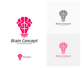 Brain Bulb Logo design vector template. Think idea concept. Brainstorm power thinking brain icon Logo.