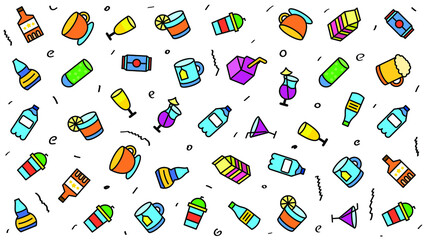 Abstract Doodle Elements Hand Drawn Collection Drink Cocktails Alcohol Sketch Vector Design Style Background For Restaurant Cafe Illustration Icons