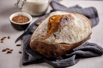 Loaf of freshly baked homemade sourdough bread