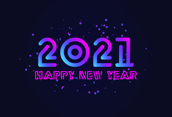 Happy new year 2021 with neon effect, blue background, Premium Vector illustration