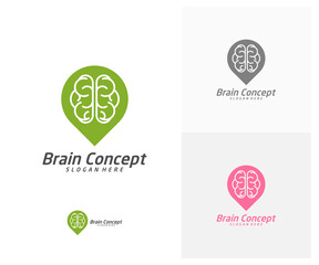 Brain Point Logo design vector template. Think idea concept. Brainstorm power thinking brain icon Logo.
