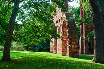 Medieval ruined monastery in a public park in Greifswald, Germany.