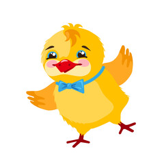Cute and funny naughty chick, boy. Vector, isolated in the style of a cartoon.