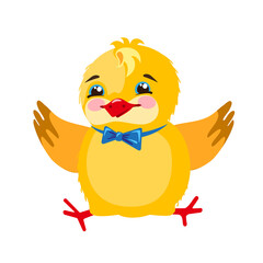 Cute and funny naughty chick, boy. Vector, isolated in the style of a cartoon.