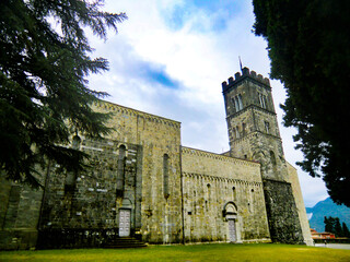 Fototapeta na wymiar The Romanesque Cathedral of San Cristoforo built before year 1000, Barga, Garfagnana, Province of Lucca, Tuscany, Italy