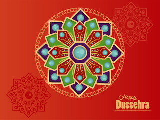 happy dussehra celebration card with mandalas in red background